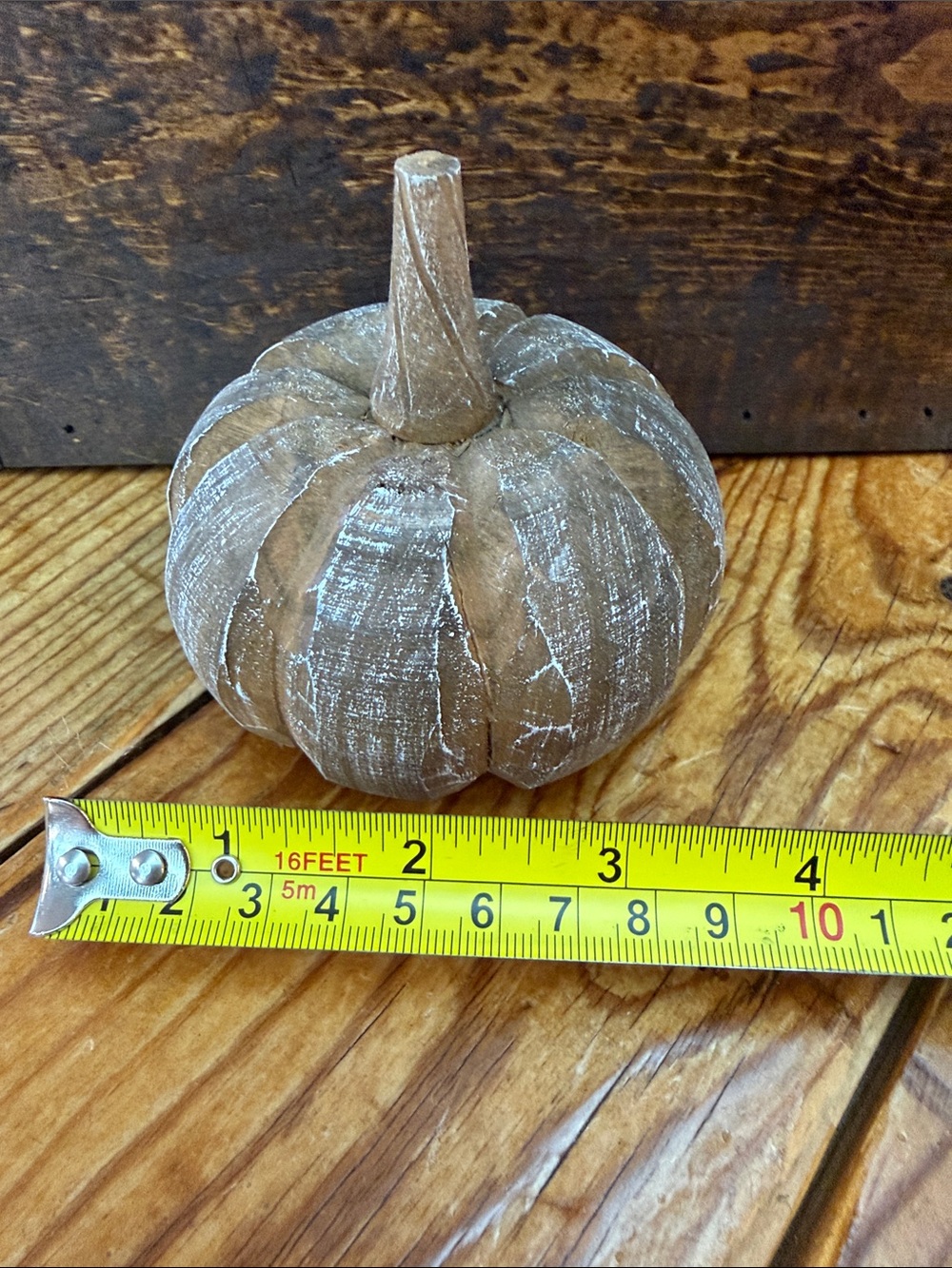 Rustic Wood-Textured Decorative Pumpkin - Brown